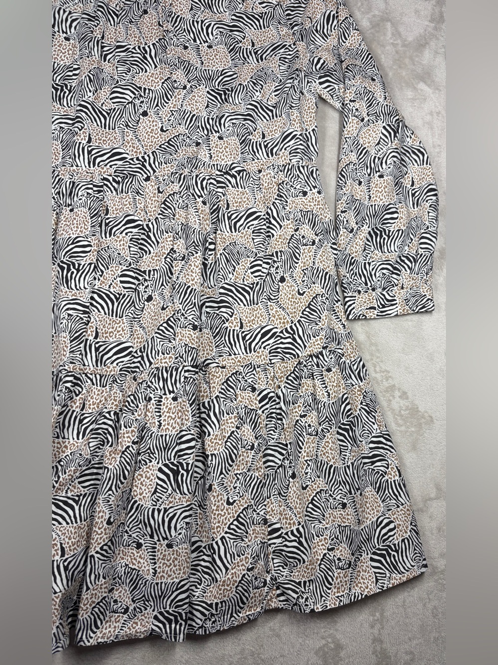 J.Crew Factory Animal Zebra Leopard Tiered Ruffle Cotton Blend Mini Dress L - Picture 14 of 16